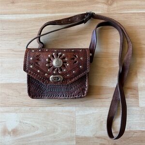 Elegant Brown Leather Handmade Crossbody Bag with Embellishments